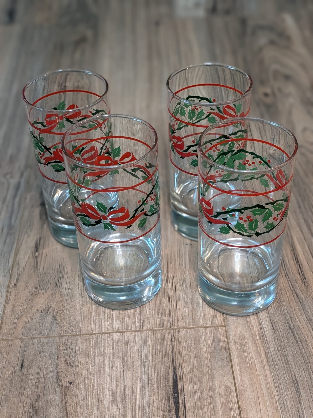 Set of 4 Holiday Holly Highball Glasses - Red & Green